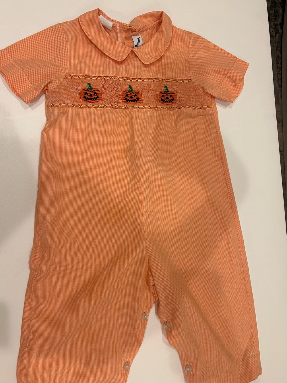 Boys Smocked Pumpkin Romper